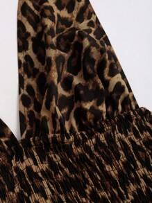 Sweetra Sexy Leopard Print Backless Halter Neck Summer Dress - Brown - View 5