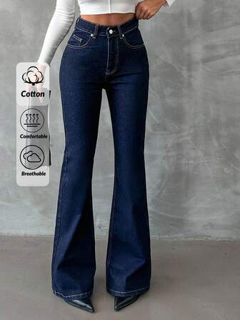 SHEIN Tall 98%Cotton Zip Front Skinny Flare Jeans TALL Women Clothing Jeans Flare Jeans Women Flared Jeans For Women