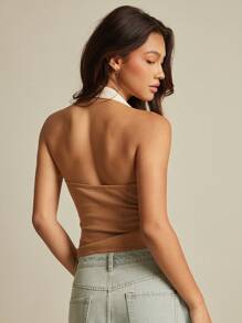 WESTFADE Top de cuello de halter con mezcla de medios occidentales de algodón twill y punto de canalé, hebilla de vaquera, para vacaciones de verano en la playa, estilo vaquero, rodeo, 4 de julio