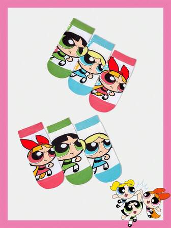 THE POWERPUFF GIRLS X SHEIN 6 paia di calzini alla caviglia da donna