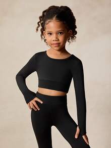 Sparklyn Young Girls Active Wear Set, High Stretch Long Sleeve, Criss-Cross Hollow Back Design Sportswear, Back To School, Casual Fall Winter