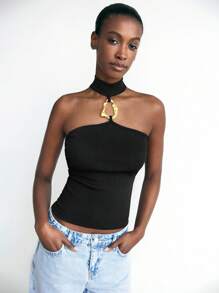 Maija Damen Sommer modischer Metalldekoration Neckholder Top