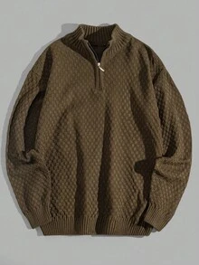 EURMUSE Men Textured Half Zipper Rib Knit Crew Neck High Quality Regular Sweater - Dark Green - View 2