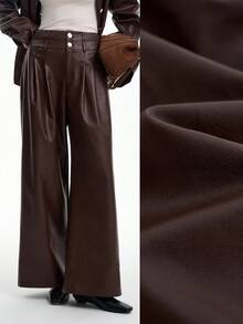Aalyst Women's Casual Autumn Double-Layer Waistband Wide Leg Pants Fall Cloth For Women - Coffee Brown - View 1