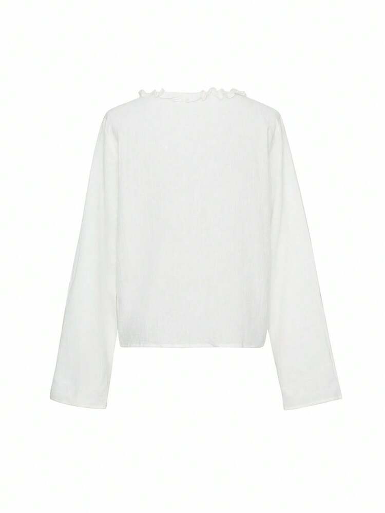 Women's Summer Frill Lace Patchwork Long Sleeve Blouse