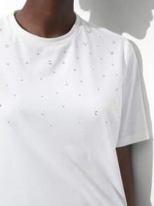 Maija Women's Spring Rhinestone Decor Design Short Sleeve Cropped White T-Shirt,Festival - White - View 8