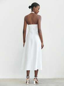 Maija Women's Solid Deep V-Neck Hollow Out Backless Dress - White - View 2