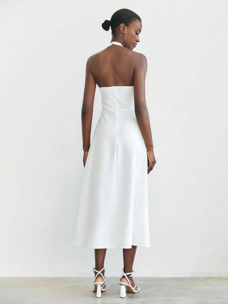 SHEIN Maija Damen Einfarbiges Kleid mit tiefem V-Ausschnitt, ausgeschnittenem Rücken