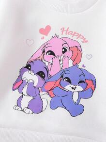 SHEIN Playful Pals 2件組女嬰可愛黑白服裝套裝，秋季卡通兔子印花運動衫搭配鬆緊腰打底褲，趣味親子街頭風，6M-3Y - 黑與白 - 查看 3