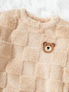 SHEIN 4 件套家庭装格子法兰绒睡衣套装，舒适长袖衬衫和裤子休闲家居服，母子装（单独出售）