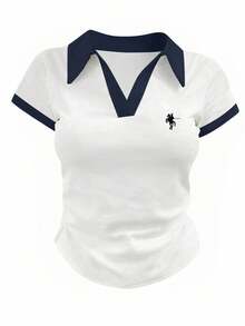 INAWLY Camiseta de manga corta casual con bloques de color para mujer de talla grande, verano - Blanco - Ver 1