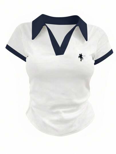 INAWLY 大码女式休闲拼色短袖T恤，夏季