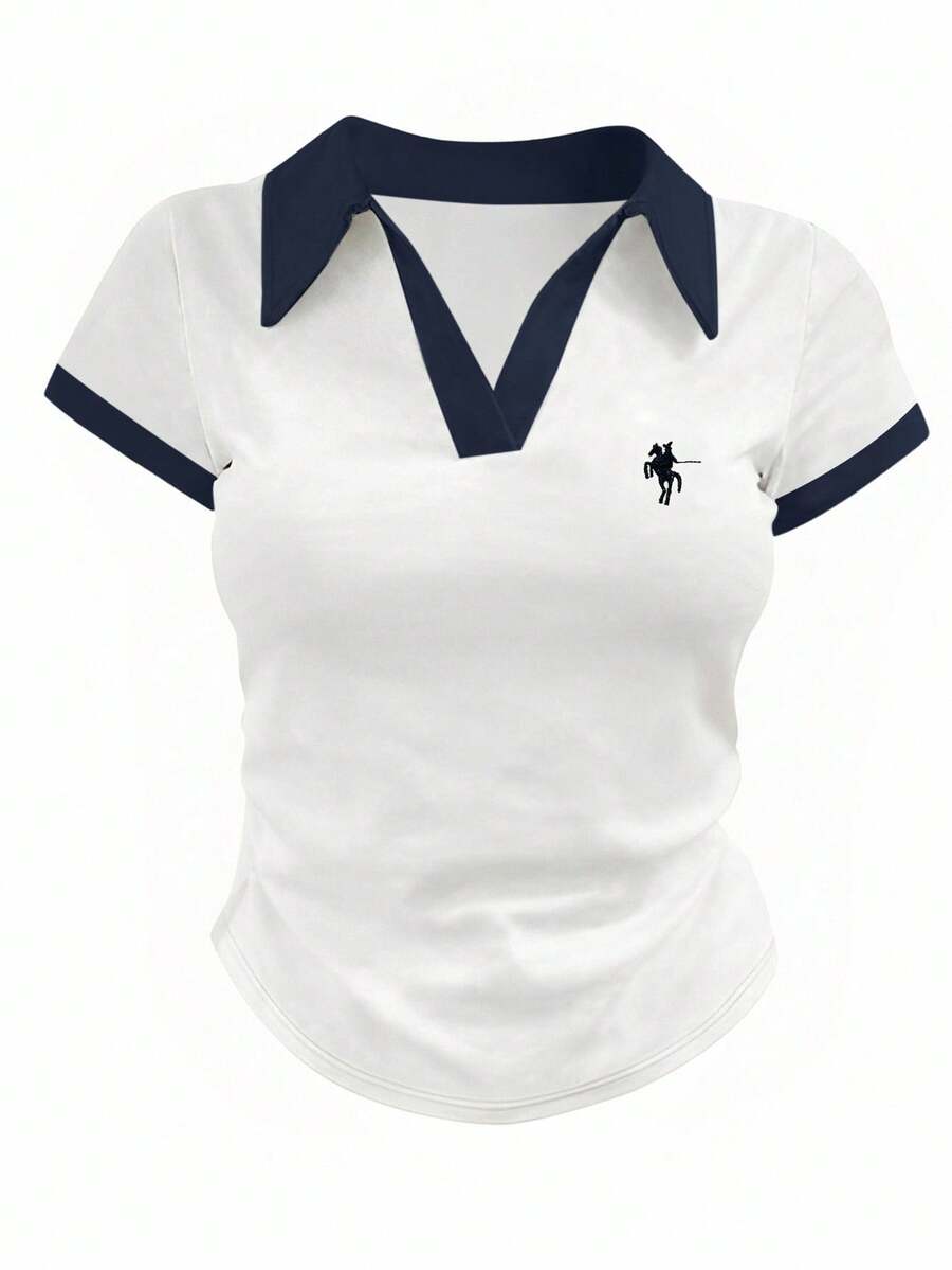 INAWLY Camiseta de manga corta casual con bloques de color para mujer de talla grande, verano - Blanco - Ver 1