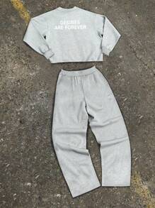 Manfinity EMRG Set di felpa e pantaloni da uomo con stampa slogan, set da 2 pezzi, tuta da uomo, grigio, set da 2 pezzi, tuta da uomo, set da sudore, abbigliamento autunnale