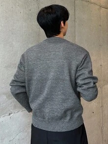 DAZY 男士半拉链圆领深灰色花卉针织毛衣，秋季 - 灰色 - 查看 2