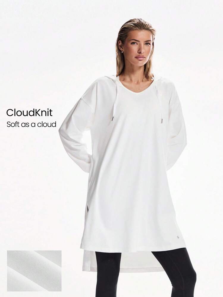 Sweat-shirt-shirt oversize à manches longues avec cordon de serrage réglable, pouce trous, doux et en maille nuageuse, pour un usage quotidien et décontracté en automne