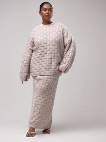 MUSERA 大码纹理针织套装，仅含套头衫，舒适保暖，优雅派对晚装 - 粉色 - 查看 5