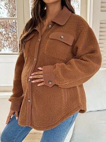 SHEIN Fall Clothes,Autumn Clothes,Maternity Autumn/Winter Clothes Maternity Casual Versatile Regular Jacket, Autumn/Winter - Brown - View 6