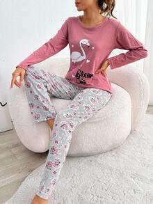 EURMUSE 100% Cotton 2Pcs  Animal Printed Homewear Pj Set - Dusty Pink - View 4
