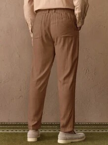 Mainfolk Men's Casual Woven Tapered Suit Pants Brown Dress Pants Pleated Pants High Waisted Pants Manfinity Pants Designer Pants, Old Money - Khaki - View 4