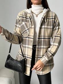 SHEIN Cottnline Cotton Ladies' Plaid Drawstring Hooded Regular-Fit Jacket - Multicolor - View 6