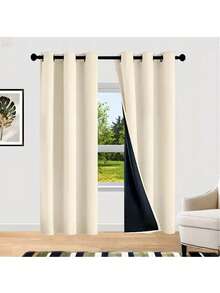 SHEIN 1 chiếc rèm cách nhiệt BGment cản sáng 100% cho phòng ngủ, có lớp lót màu đen, rèm hai lớp giảm tiếng ồn và cản sáng hoàn toàn. - Màu be - Xem 7