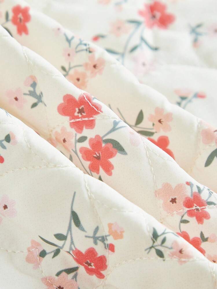 Vintage Style Floral Print Quilted Sleeveless Button Front Waistcoat Going Out Top Spring Summer Top