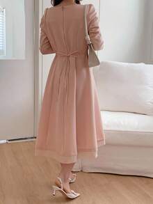 DAZY Damen 3/4 Ärmel elegantes fließendes Midi-Kleid Langarmkleid - Pink - Übersicht 6