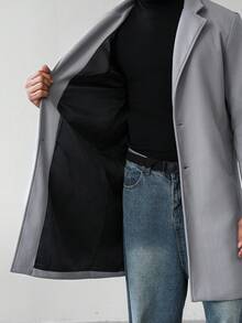 Manfinity Homme Áo khoác len dài đơn hàng ngày, cổ ve trơn màu, cài nút, dành cho nam, thu đông - Xám - Xem 8