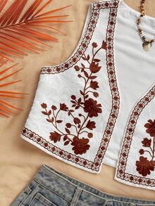 Soleia Women's Spring/Summer Open Front Embroidered Casual Top Jacket Women Top Embroidered Top Boho Top, Party - Multicolor - View 7