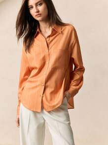BizChic Áo cánh satin sang trọng dài tay hở ve cam phía trước dành cho nữ, trang phục công sở đơn giản, thanh lịch, tối giản, thích hợp mặc đi làm, đồng phục giáo viên, khách dự tiệc cưới, hòa nhạc - Nhiều màu - Xem 5