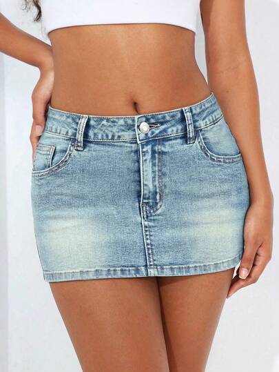 Rivivi Chân váy chữ A bằng vải denim mài bạc kiểu retro Y2K dành cho nữ cỡ lớn
