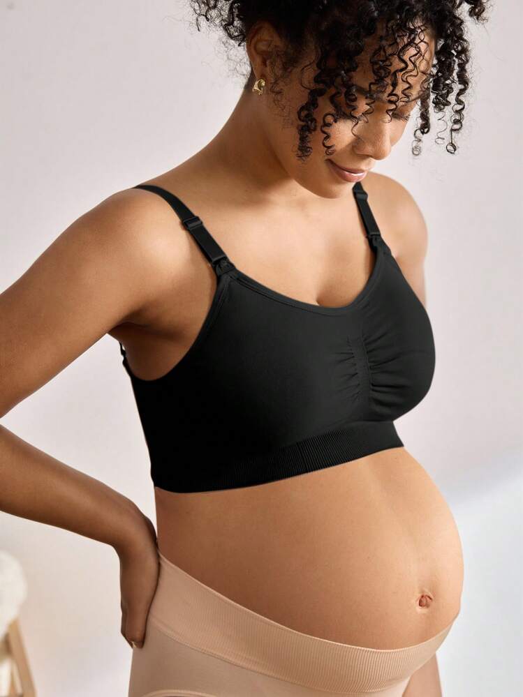 Moonlight&Mama 3pcs Maternity Solid Color Ruched Nursing Bras Wireless - Multicolor - View 5