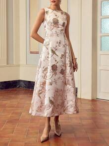 ZEYLAH Váy không tay họa tiết hoa jacquard dành cho nữ, thanh lịch - Blush Crush - Xem 2