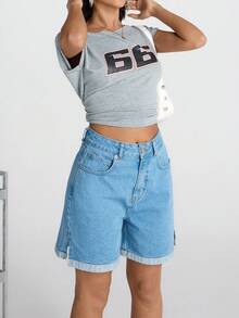 EURMUSE Women's Casual Loose Fit Cuffed Denim Shorts With Pockets, Versatile - Medium Wash - View 3