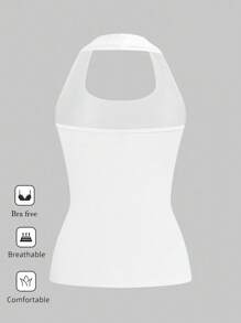 Siren Gaze 女士休闲露背短款上衣，紧身圆领，带衬垫，内置胸垫，胸杯，胸垫可拆卸衬垫，胸垫不可拆卸衬垫，丁字紧身胸衣上衣，胸罩紧身胸衣上衣，紧身胸衣上衣，纯色褶皱衬垫吊带背心 - 白色 - 查看 9