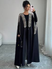 Elenzga 优雅秋季女士轻薄夹克，带编织定位花 - 黑色 - 查看 1