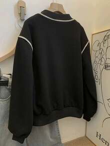 INAWLY Women Casual Zipper Pocket Long Sleeve Sweatshirt, Romantic & Versatile, Daily Wear Fall - Black - View 2