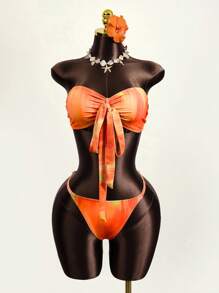 Zestiva Basics Women's Sexy Tie-Dye Print Bandeau Bikini Set For Summer Beach Vacation Festival