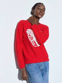 Maija Áo len chui đầu cổ tròn tay dài cho nữ, giản dị và thời trang để mặc hàng ngày, lễ hội - Đỏ - Xem 3