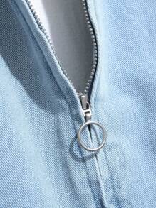 Manfinity Homme 男士宽松街头风格牛仔连帽夹克 - 淺色水洗藍 - 查看 3