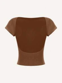 SHEIN Essnce 4入組休閒極簡圓領緊身無背女T恤，適用於夏季 - 彩色 - 查看 10