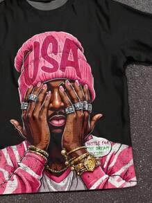 SHEIN Áo thun tay ngắn họa tiết chân dung màu hồng phong cách cổ điển giản dị dành cho bé gái tuổi teen, phù hợp cho mùa hè, phong cách cổ điển, phong cách nghỉ dưỡng giản dị, phong cách, dễ thương Y2K Cô gái dừa, kỳ nghỉ Boho, kỳ nghỉ xuân, sẵn sàng cho bữa sáng muộn, chuyến đi biển dành cho các cô gái, phong cách neon, lễ hội âm nhạc Bohemian Hippie, phù hợp cho mùa hè - Nhiều màu - Xem 3