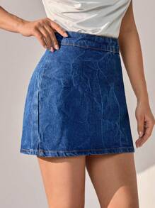 CLARA VERO Women's Casual Medium Wash Blue Denim Mini Skirt, Washed Look Jean Skirt For Everyday Style. - Medium Wash - View 6