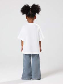 SUMWON Girls Relaxed Flare Denim Jeans With Side Split Retro Style Bell Bottom Wide Leg High Rise Pull On Casual Fall Winter Fashion - Blue - View 5