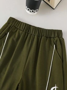 PAVTROS Tween Boy Color Block Short Sleeve T-Shirt And Cargo Pants Set - Green - View 6