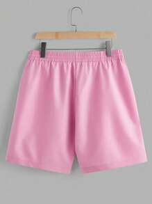 Manfinity Hypemode 2 Stücke Herren Standard Größe Lässig einfaches Buchstaben-Muster weiß Kurzarm T-Shirt und rosa gewebte Shorts Set, Herren Sommer Outfit - Verschiedenfarbig - Übersicht 7