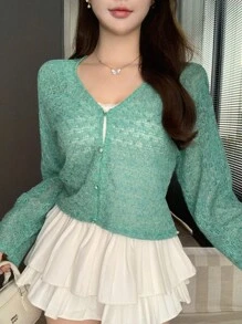 DAZY Women's V-Neck Loose Casual Short Knit Cardigan, Lightweight Jacket For Autumn & Winter,Fall Women Clothes