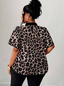 Maweii 大码女式优雅浪漫心形印花衬衫，蝴蝶结领子荷叶边拼色设计，春夏新品 - 彩色 - 查看 2