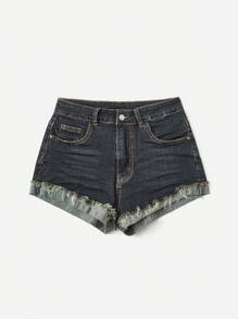 ROMWE Grunge Punk Quần short denim cạp trễ cổ điển có độ co giãn cao, thanh lịch và đa năng, cỡ lớn - Màu xanh lam - Xem 1